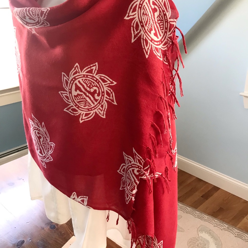 Red Batik Style Scarf, great for travel!